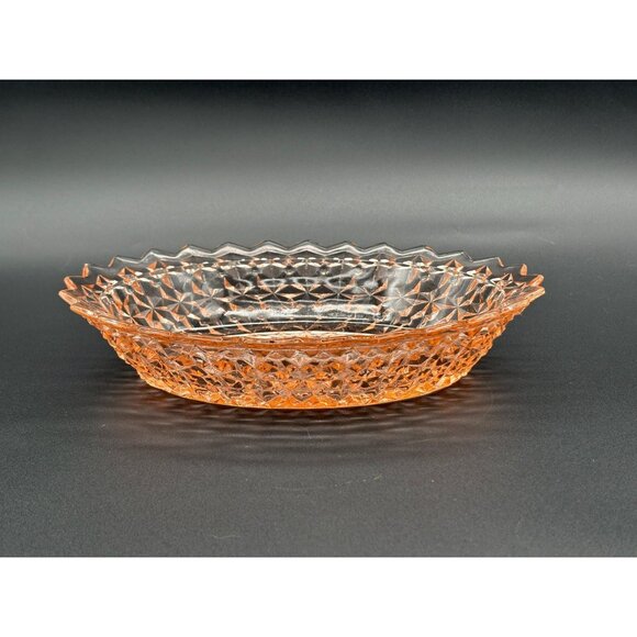 1930s Jeannette Glass Pink Holiday Buttons Bows Pink Depression Glass Oval Bowl - Picture 2 of 8